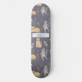 Cats in Space Seamless Pattern Custom Name Skateboard