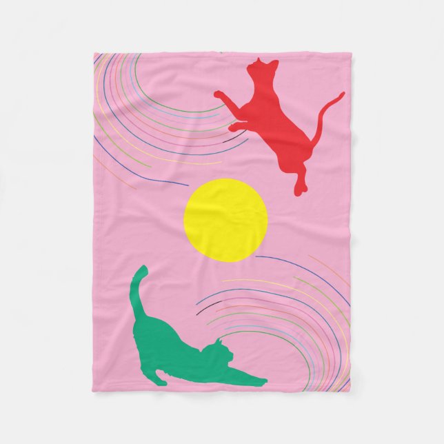 Cats in Swirls of Color on Pink Fleece Blanket (Vorderseite)