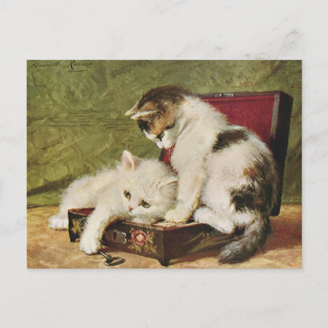 Cats Kitten Vintage Illustration Art Postkarte (Vorderseite)