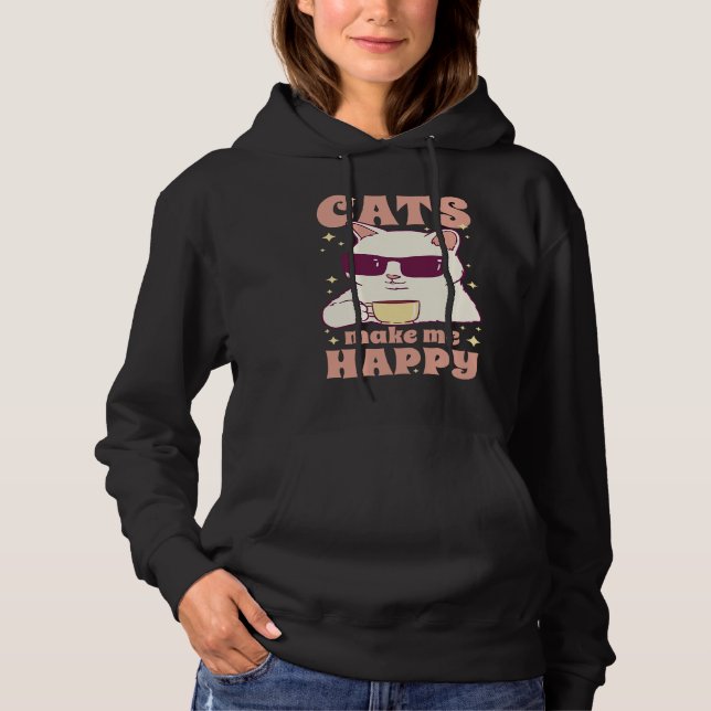 Cats Make Me Happy Cool Coffee Cat Hoodie (Vorderseite)