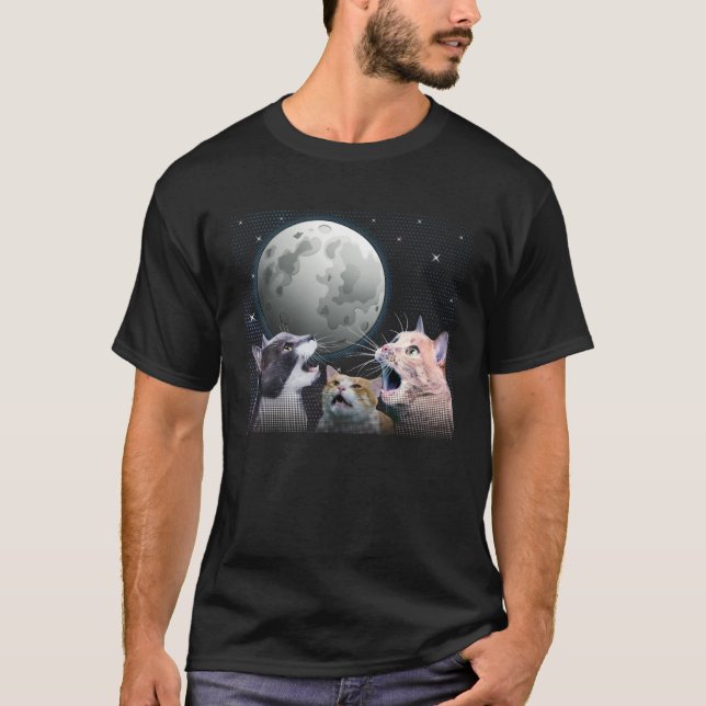 Cats Meowling At Moon Cat   Space Kitten Joke T-Shirt (Vorderseite)
