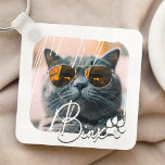 Cat's Modern Simple Cool Grunge Name and Foto Schlüsselanhänger<br><div class="desc">Dieses einfache und moderne Design besteht aus einer modernen,  einfachen,  spielerischen Schrift-Typografie. Fügen Sie ein Foto Ihrer Katze oder Ihres Kätzchens hinzu.</div>