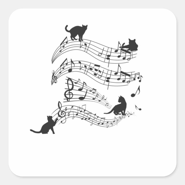 Cats Music Score Musical Notes Kitten Funny Quadratischer Aufkleber (Vorderseite)