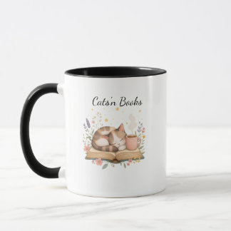 Cats 'n Books Gemütliche Schlafkatze Buchliebhaber Tasse