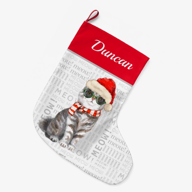 Cat's Name Scottish Fold Cat Weihnachten Großer Weihnachtsstrumpf (Vorderansicht (hängend))