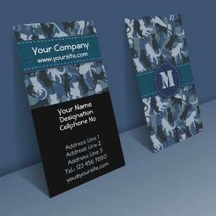 Cats Navy Camouflage Vertical Business Card Visitenkarte
