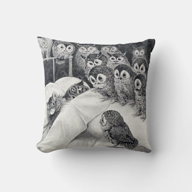 Cats Nightmare Owl Bird, Louis Wain Kissen (Vorderseite)