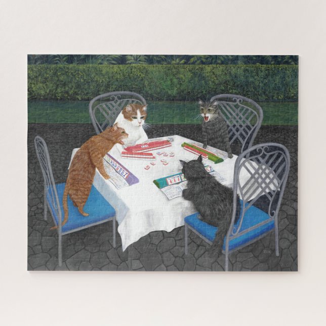 Cats Playing Mahjong (Horizontal)