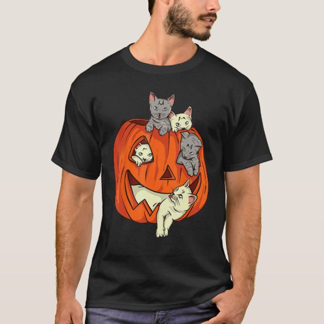 Cats Pumpkin Carved Jack O Lantern Cat Halloween C T-Shirt (Vorderseite)