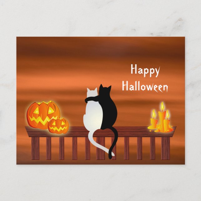 Cats Pumpkins Candles Halloween Postcard Postkarte (Vorderseite)