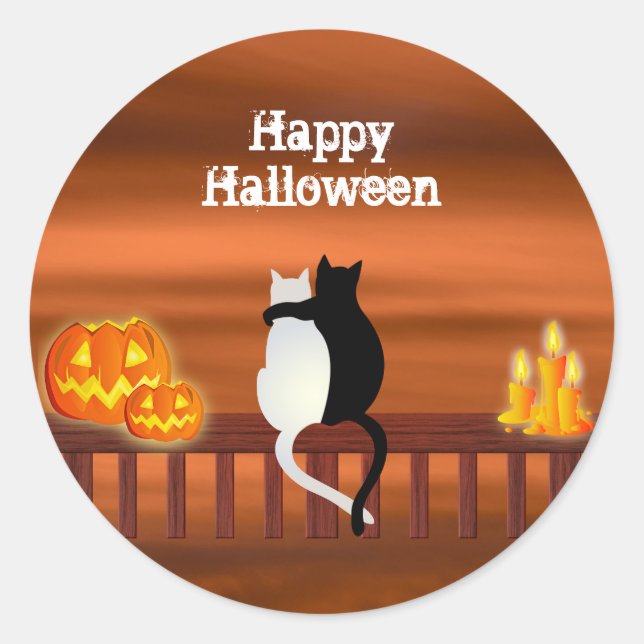 Cats Pumpkins Candles Halloween Runder Aufkleber (Vorderseite)