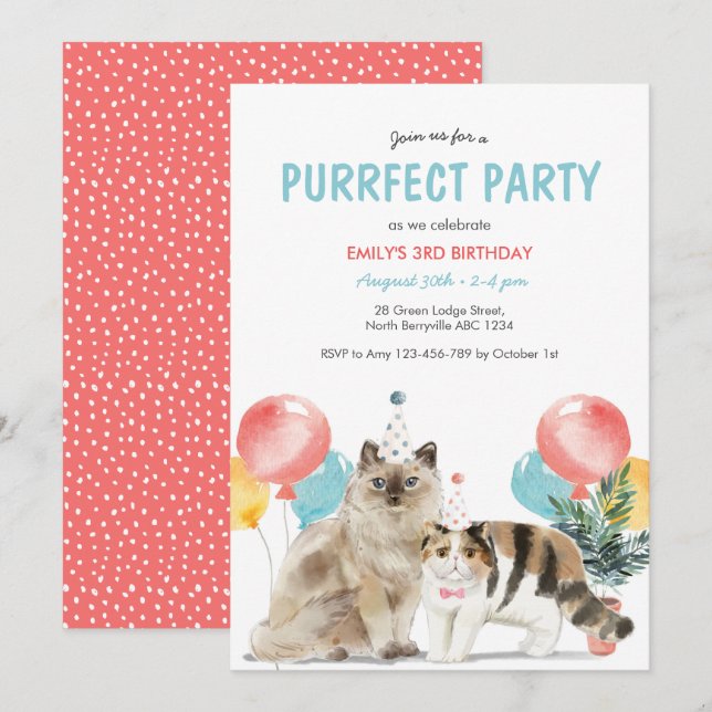 Cats Puurfect Invitation d'anniversaire (Devant / Derrière)