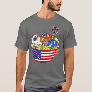 Cats Ramen Anime American Flag Funny 4. Juli C T-Shirt