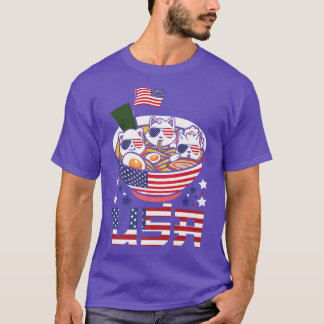 Cats Ramen Anime American Flag USA 4. Juli shi T-Shirt
