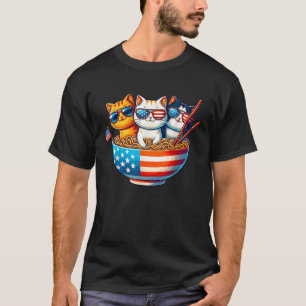 Cats Ramen Anime American Flag USA Funny 4. Ju T-Shirt