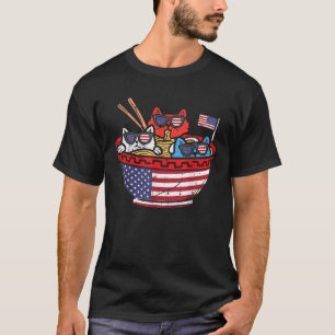 Cats Ramen Anime American Flag USA Funny 4. Ju T-Shirt