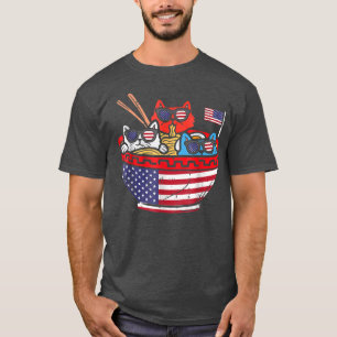 Cats Ramen Anime American Flag USA Funny 4. Ju T-Shirt
