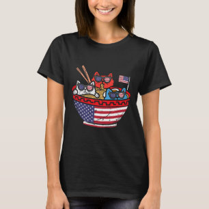 Cats Ramen Anime Amerikanische Flagge Usa Lustig 4 T-Shirt