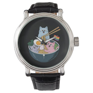 Cats Ramen Regenbogen LGBTQ Schwul Lesbisch Stolz Armbanduhr