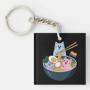 Cats Ramen Regenbogen LGBTQ Schwul Lesbisch Stolz Schlüsselanhänger