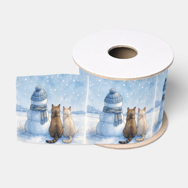 Cats Sitting With a Snowman In a Field Ripsband (Spule)