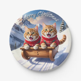 Cats Sled Ride Weihnachten Pappteller