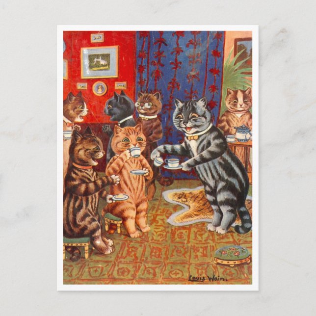 Cats Tea Party Louis Wain Carte postale (Devant)