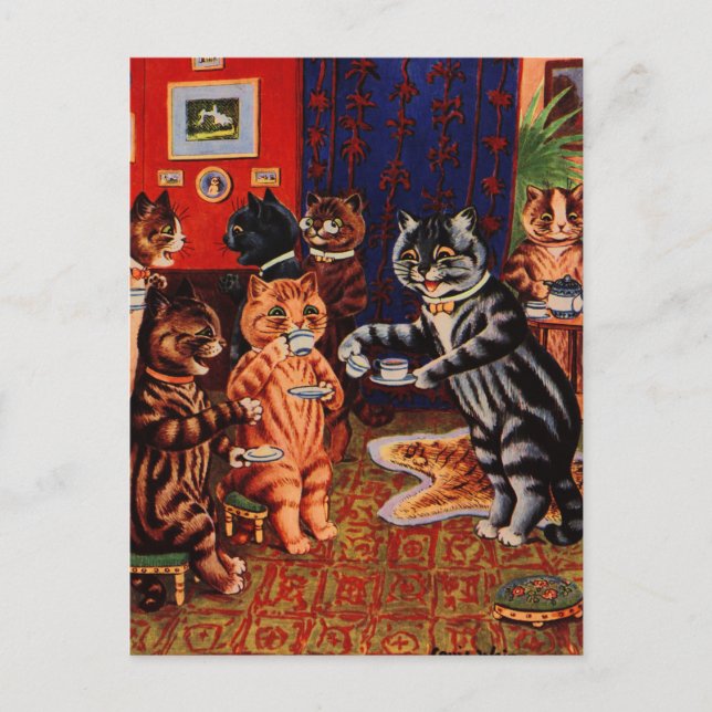 Cats Tee Party von Louis Wain Card Postkarte (Vorderseite)