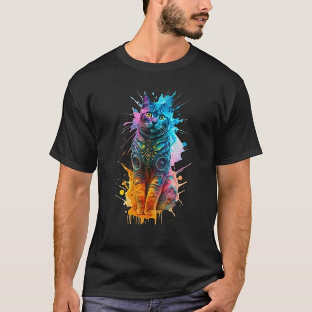 CATsilhouette aus Stahl in der LangWinter CAT Cybo T-Shirt (Vorderseite)