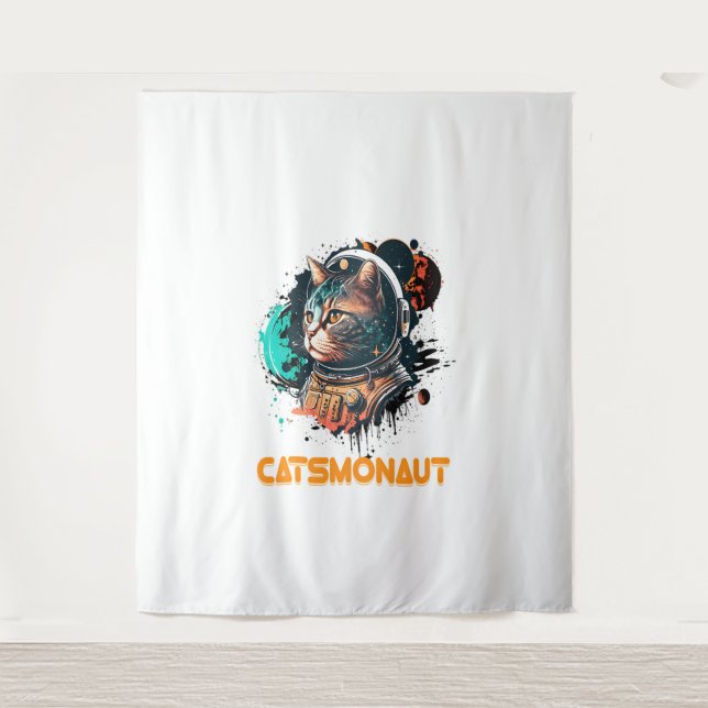 Catsmonaut Astronautenkatze oder Weltraumkatze Wandteppich (Vorderseite)
