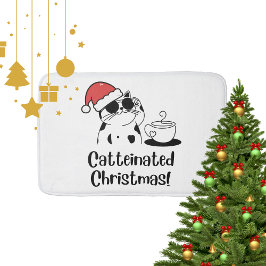 Catteinated Christmas Coffee and Cat Lover Holiday Badematte