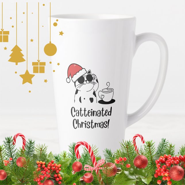 Catteinated Christmas Coffee and Cat Lover Holiday Milchtasse (Von Creator hochgeladen)
