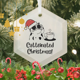 Catteinated Christmas Coffee and Cat Lover Holiday Ornament Aus Glas