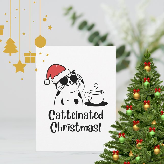 Catteinated Christmas Coffee and Cat Lover Holiday Postkarte (Von Creator hochgeladen)