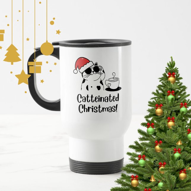 Catteinated Christmas Coffee and Cat Lover Holiday Reisebecher (Von Creator hochgeladen)