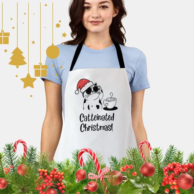 Catteinated Christmas Coffee and Cat Lover Holiday Schürze (Von Creator hochgeladen)