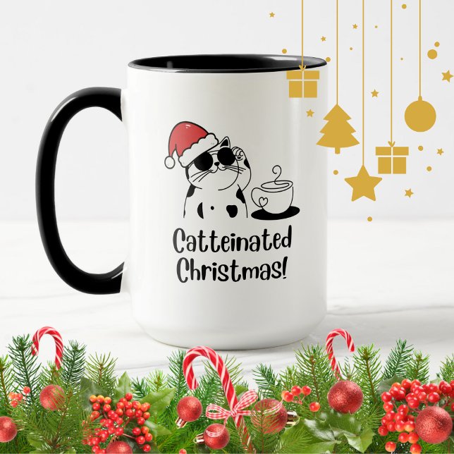 Catteinated Christmas Coffee and Cat Lover Holiday Tasse (Von Creator hochgeladen)