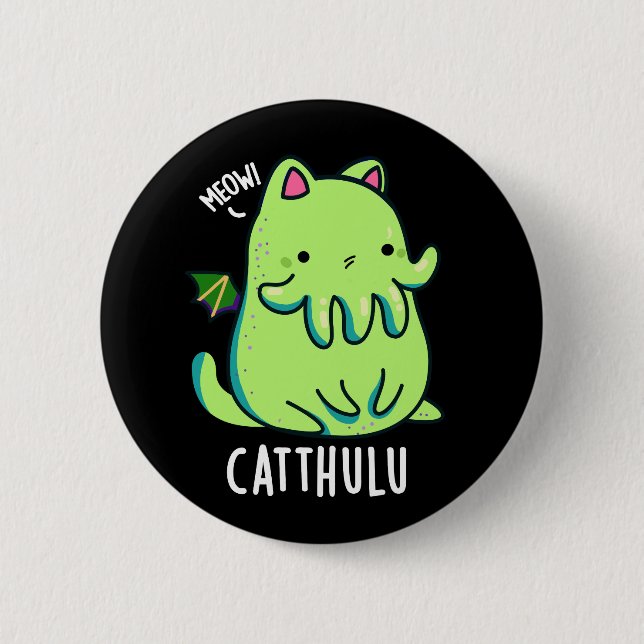 Catthulu Funny Cthulhu Cat Pun Dark BG Button (Vorderseite)
