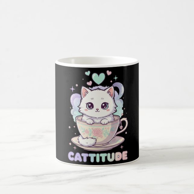Cattitude Cute Kawaii Pastel White Kitten  Kaffeetasse (Mittel)