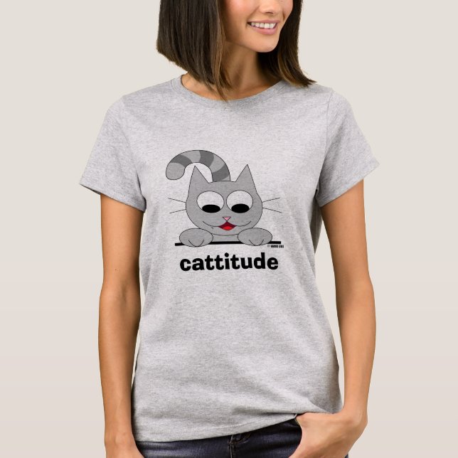 Cattitude Niedlich Funny Funny Pub Cartoon Attitud T-Shirt (Vorderseite)