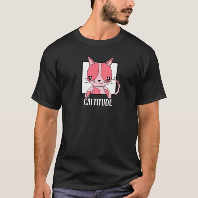 Cattitude Niedlich Kitten Cat T-Shirt (Vorderseite)