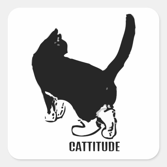 Cattitude Quadratischer Aufkleber (Vorderseite)
