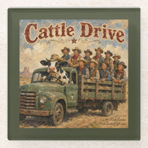 Cattle Drive Cartoon – Kuh fährt Cowboys Glasuntersetzer