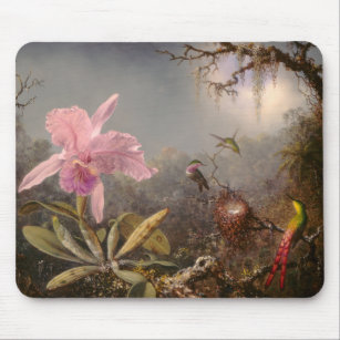 Cattleya Orchid und Drei Hummingvögel Mousepad