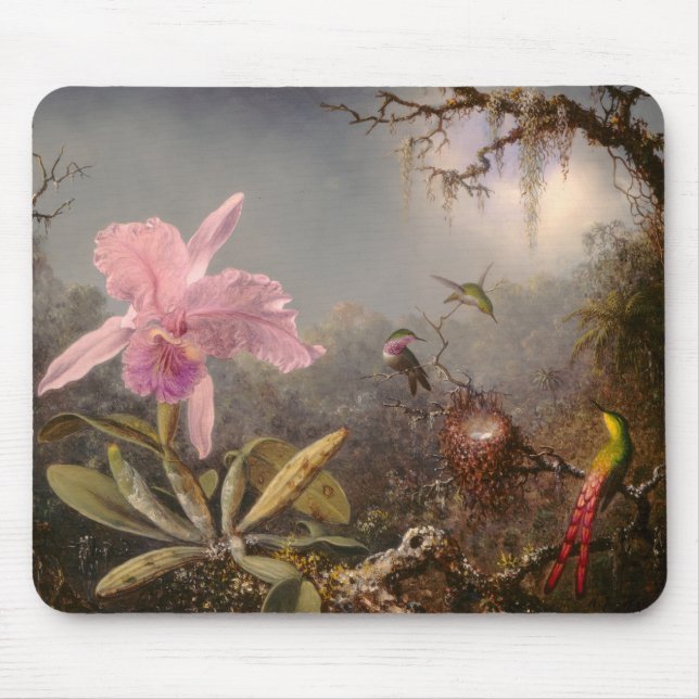 Cattleya Orchid und Drei Hummingvögel Mousepad (Vorne)