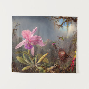 Cattleya Orchid und Three Hummingbirds by Heade Wandteppich