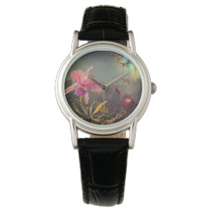 Cattleya Orchid und Three Hummingbirds Heade Armbanduhr