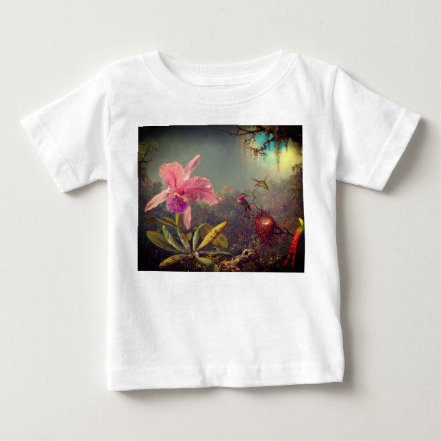 Cattleya Orchid und Three Hummingbirds Heade Baby T-shirt (Vorderseite)