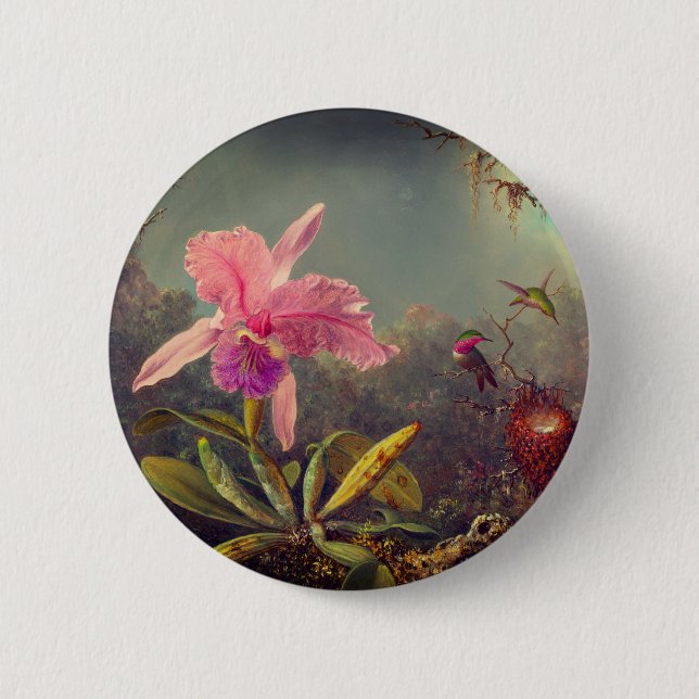 Cattleya Orchid und Three Hummingbirds Heade Button (Vorderseite)