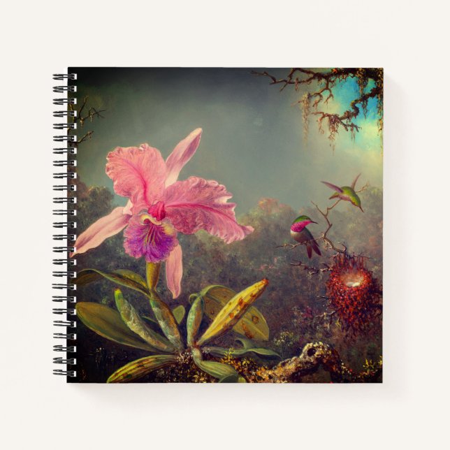 Cattleya Orchid und Three Hummingbirds Heade Notizbuch (Vorderseite)